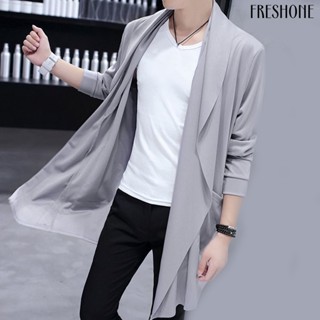 [FS] เสื้อคลุมกันลม คอกว้าง เข้ารูป ความยาวปานกลาง สีพื้น สไตล์สตรีท สําหรับผู้ชาย