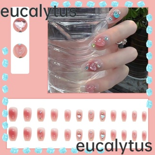 Eucalytus1 เล็บปลอม ความยาวปานกลาง ถอดออกได้ สีชมพู ใช้ซ้ําได้ เปลี่ยนสีได้ สไตล์ฝรั่งเศส สําหรับผู้หญิง 24 ชิ้น