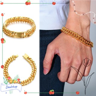 Dealshop สร้อยข้อมือคิวบา กว้าง 12 มม. สีทอง หรูหรา ฮิปฮอป