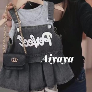 Aiyaya ชุดเซ็ทเด็ก ชุดเสื้อกั๊กเด็กผู้หญิง  เสื้อผ้า2ชิ้น+กระโปรง ชุด3ชิ้น แฟชั่นเด็กผู้หญิง สไตล์เกาหลี (725)