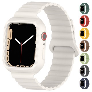 สายนาฬิกาข้อมือซิลิโคน พร้อมเคสแม่เหล็ก สําหรับ Iwatch Ultra Band 49 มม. 41 มม. 42 มม. 44 มม. 45 มม. 38 มม. Iwatch Series 8 7 3 5 6 4