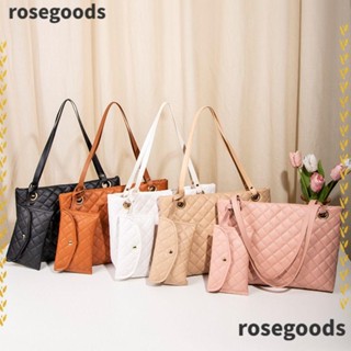 Rosegoods1 กระเป๋าถือ กระเป๋าสะพายไหล่ หนัง Pu ทรงโท้ท ความจุสูง สีพื้น สไตล์มินิมอล สําหรับสตรี สองชิ้น