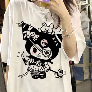 ใหม่ เสื้อยืดแขนสั้น พิมพ์ลายการ์ตูน Sanrio Kuromi ทรงหลวม สไตล์ญี่ปุ่น เรโทร สําหรับผู้หญิง 2023 Y2k [RAIN]