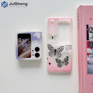 Jusheng เคสโทรศัพท์มือถือ แบบฝาพับ ลายผีเสื้อ พร้อมสายโซ่คล้อง สําหรับ OPPO Find N2