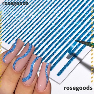 Rosegoods1 สติกเกอร์เลเซอร์ ลายเส้น สีเงิน สําหรับตกแต่งเล็บ DIY