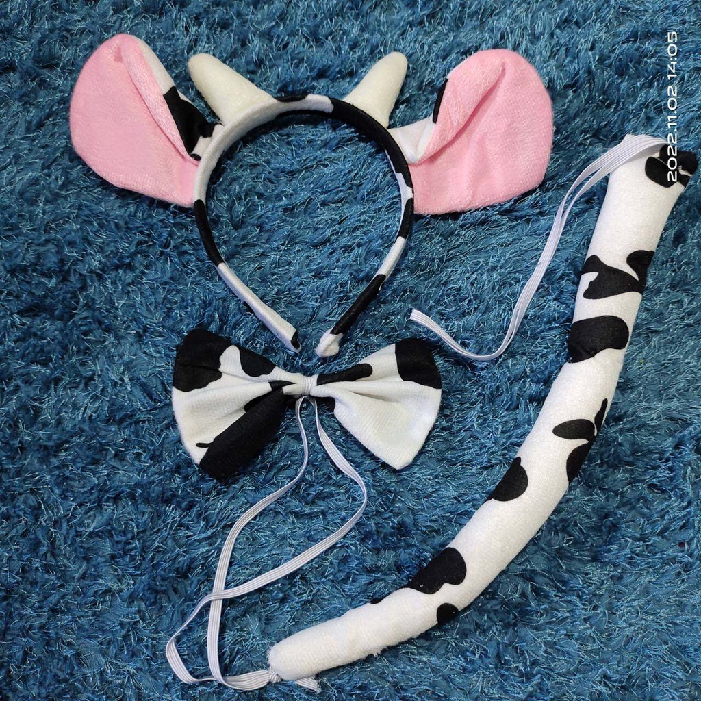 (เซ็ต 3 ชิ้น) ที่คาดผมเขาวัว+โบว์+หาง ที่คาดผมหูสัตว์ ที่คาดผมแฟนซี ที่คาดผมแฟชั่น costume cow headb