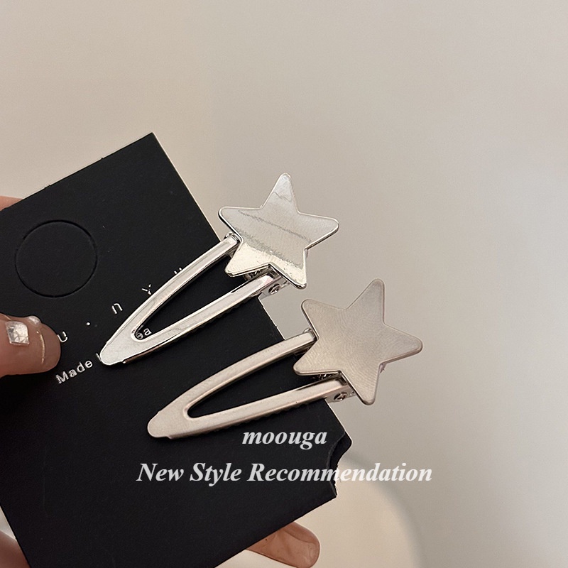 Moouga กิ๊บติดผมโลหะ เนื้อแมตต์ สีเงิน รูปดาวห้าแฉก ขนาดเล็ก เรียบง่าย เข้ากับทุกชุด