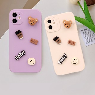 เคสโทรศัพท์มือถือ ซิลิโคนนิ่ม ป้องกัน ลายการ์ตูนหมีกาแฟ 3D สําหรับ IPhone X XR XS Max 11 12 13 14 Pro Max Mini 6 S 7 8 Plus SE 2020 11Pro 13Pro 14Plus