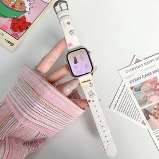 สายหนังการ์ตูนสัตว์น่ารักเพชรรุ่ง สำหรับ Apple Watch Series 11 10 9 8 7 6 5 4 3 2 1 SE Ultra2 ขนาด 38 40 41 42 44 45 46 49 มม. อุปกรณ์เสริมนาฬิกา