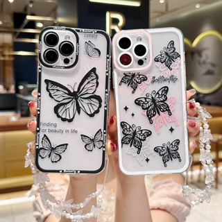 เคสโทรศัพท์มือถือ ซิลิโคนนิ่ม TPU กันกระแทก ลายผีเสื้อ พร้อมสายคล้องข้อมือ สําหรับ Infinix Smart 7 6 5 Note 12 11 Pro