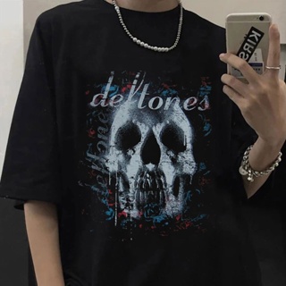 เสื้อยืด พิมพ์ลายหัวกะโหลก Deftones สีดํา สไตล์พังก์ร็อค ฮิปฮอป โกธิค สตรีท สําหรับผู้ชาย และผู้หญิง 