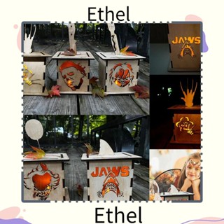 Ethel1 โคมไฟไม้ รูปตัวละครสยองขวัญ แฮนด์เมด สําหรับตกแต่งปาร์ตี้ฮาโลวีน