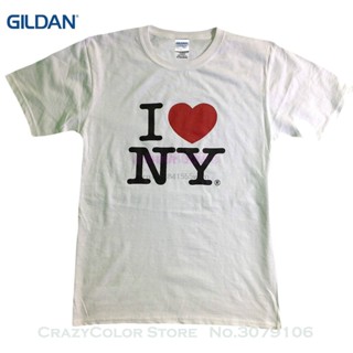 เสื้อยืดแขนสั้น พิมพ์ลาย I Love Ny New York สีขาว สําหรับผู้ชาย ผ้านุ่มสบายและระบายอากาศ