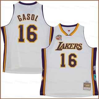 เสื้อกีฬาบาสเก็ตบอล ขนาดใหญ่ ลาย HQ1 2023-2024 NBA Hall Of Fame Los Angeles Lakers Gasol Jersey สไตล์เรโทร สําหรับผู้ชาย และผู้หญิง QH1