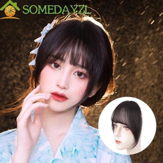 Somedayzl แฮร์พีซผมหน้าม้าสังเคราะห์ ไร้รอยต่อ สีดํา มองไม่เห็น ธรรมชาติ ต่อผมปลอม ไฟเบอร์ ทนความร้อน หน้าม้าสั้นตรง