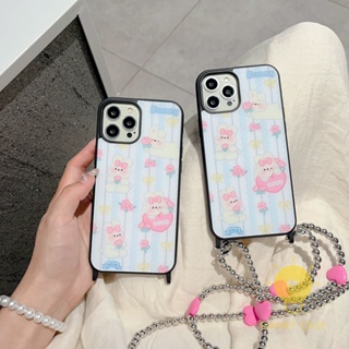 For เคสไอโฟน 14 Pro Max [Cute Rabbit Bunny Strap] เคส Phone Case For iPhone 14 Pro Max 13 12 11 For เคสไอโฟน11 Ins Korean Style Retro Classic Couple Shockproof Protective TPU Cover Shell