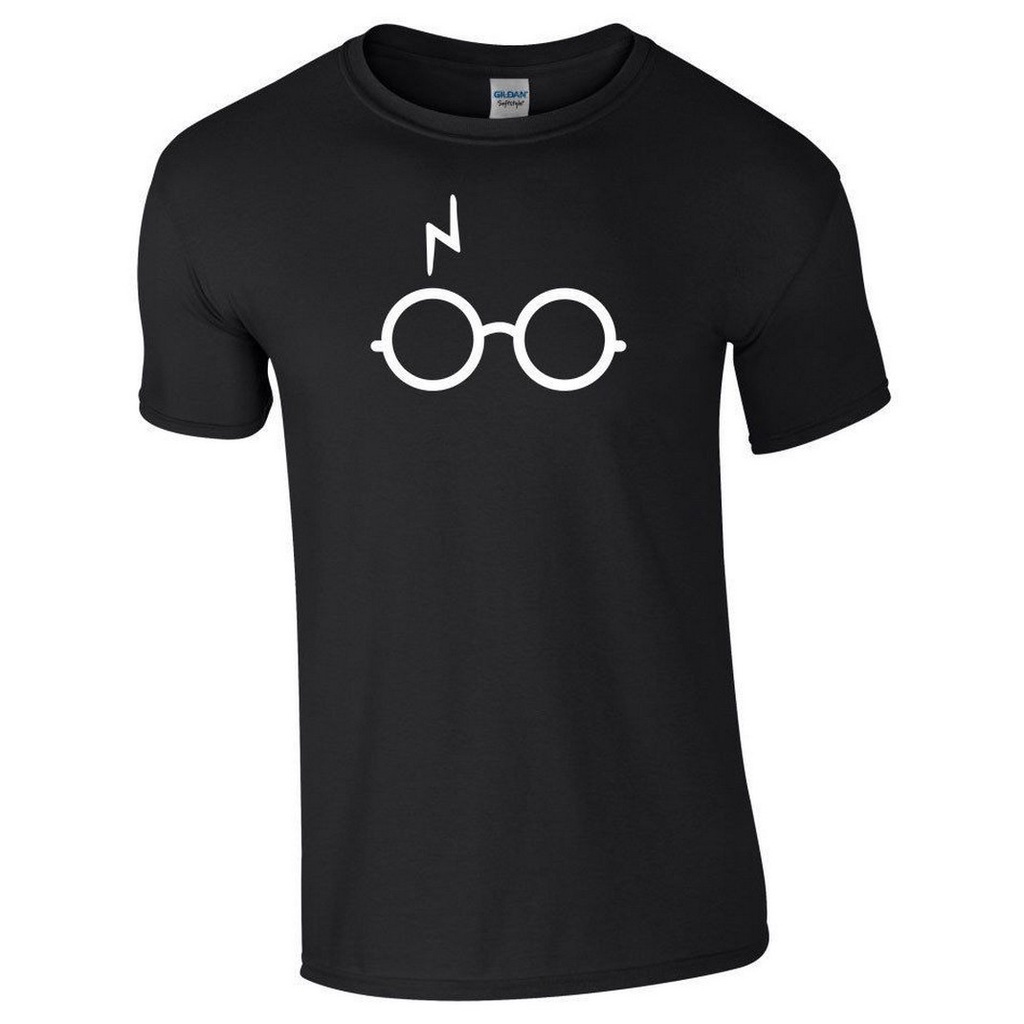 [S-5XL]เสื้อยืดคอกลม Qiuy5 [พร้อมส่ง] เสื้อยืดผ้าฝ้าย 100% พิมพ์ลาย Harry Potter Scar Harry'S Glasses พลัสไซซ์ สีดํา สํา