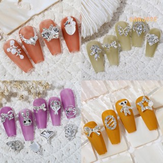 Sj_✿อุปกรณ์ตกแต่งเล็บ โบว์สีเงินอัลลอยด์ สามมิติ DIY 10 ชิ้น