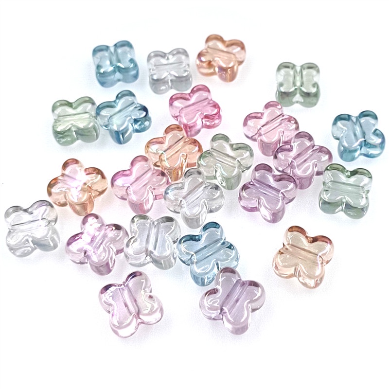 10 ชิ้น ชุบ UV สีเมจิก ไฮไลท์ โปร่งใส สี่กลีบ ดอกไม้ หลวม ลูกปัด สร้างสรรค์ วัสดุเครื่องประดับ