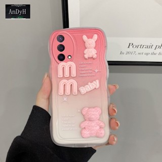 เคสโทรศัพท์มือถือ ป้องกันกล้อง ลายตัวอักษร หมี 3D สําหรับ OPPO A74 A95 4G Reno 6 Lite F19 F19S 4G