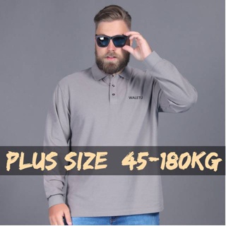 【Plus Size】เสื้อยืดโปโล แขนยาว สีดํา โอเวอร์ไซซ์ 10XL สําหรับผู้ชาย