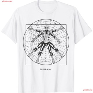 เสื้อยืดแขนสั้นสไปเดอร์แมน เสื้อยืดลายการ์ตูน Spider-Man เสื้อยืด Marvel Spider-Man Vitruvian Web Slinger T-Shirt ผู้ชาย
