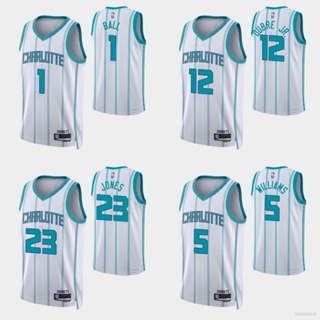 เสื้อกีฬาบาสเก็ตบอล NBA Jersey Charlotte Hornets Oubre Ball Jones Williams ทรงหลวม สีขาว สําหรับผู้ชาย และผู้หญิง ไซซ์ 22-23