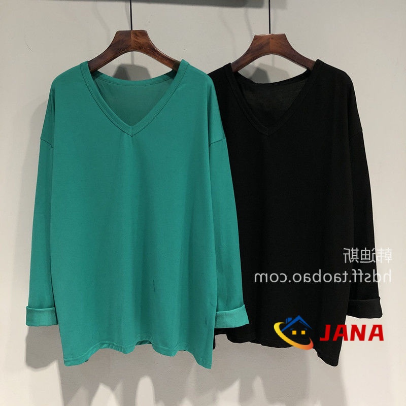 เสื้อคอวี แขนยาว ทรงหลวม ขนาดใหญ่ เข้ากับทุกการแต่งกาย สไตล์ใหม่ สีพื้น