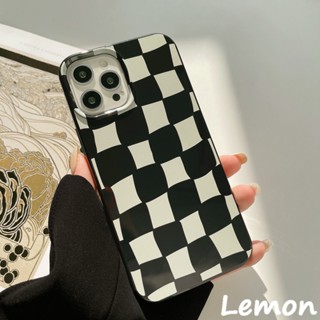 [Lemon] เคสโทรศัพท์มือถือแบบนิ่ม กันกระแทก ลายกระดานหมากรุก สีดํา ขาว แวววาว สําหรับ iPhone 14 14pro 14promax 7 8 7plus 8plus 11 112 X XS XR XSMAX 11pro 12pro 12promax 12promax 13promax 13promax 13promax