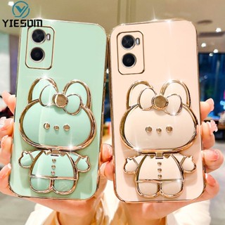 เคสโทรศัพท์มือถือ ลายกระต่ายน่ารัก พร้อมกระจกแต่งหน้า และขาตั้ง พับได้ แบบพกพา สําหรับ OPPO A57 4G A77 5G 2022 A77S