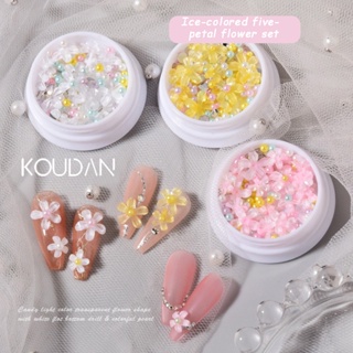 สติกเกอร์ติดเล็บเจล ลายดอกไม้ สีชมพู สีเหลือง สีขาว KOUDAN