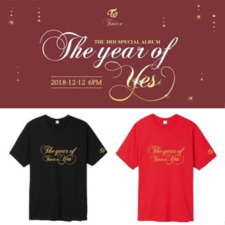 คอลูกเรือเสื้อยืดคอกลม♚✗Kpop TWICE New Album The year of Yes T-shirts Unisex Top Tee Shirtsผ้าฝ้ายแท้