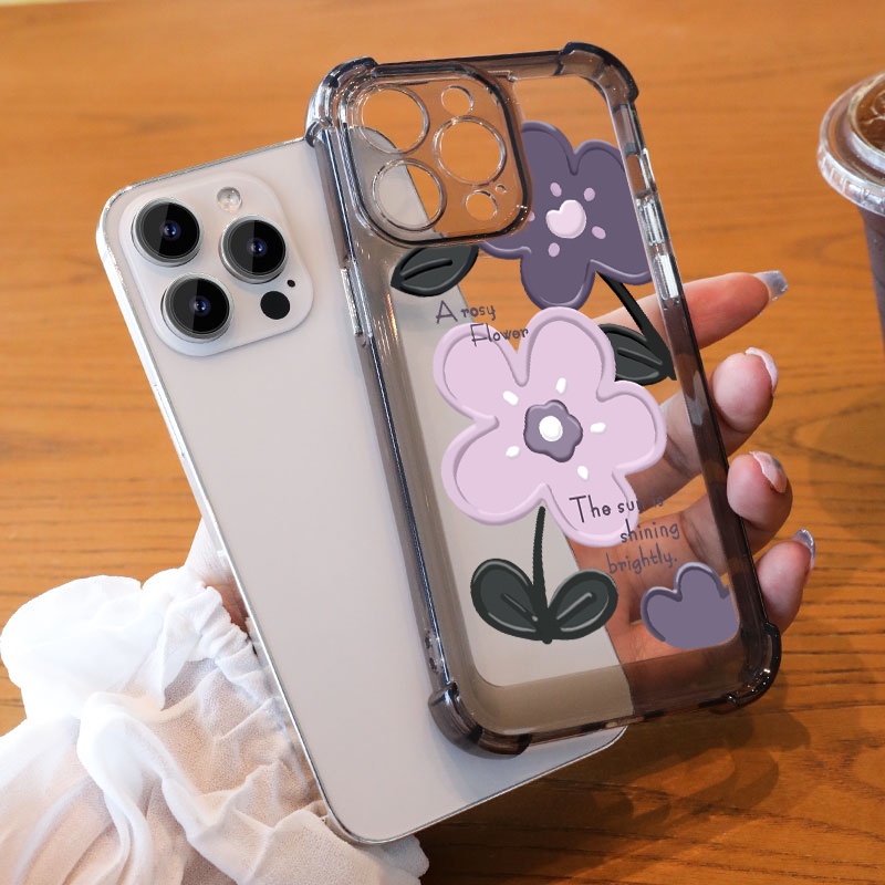 เคสโทรศัพท์มือถือแบบนิ่ม TPU ใส กันกระแทก กันรอยกล้อง ลายดอกไม้ สําหรับ IPhone 11 14 13 12 Pro XS Max X XR 7+ 8 6 6S Plus