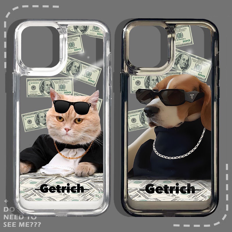 Rich Cat Dog Soft เคสกันกระแทกสําหรับ IPhone 16 15 11 14 13 12 Pro XS Max X XR 7 8 Plus ปลอกโปร่งใสสีดํา TPU ปุ่มฝาครอบกล้องป้องกัน