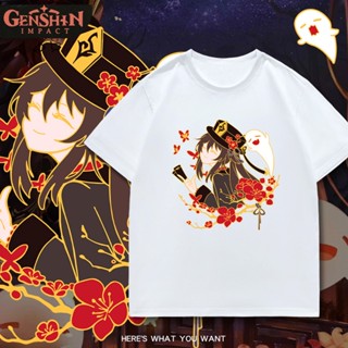 【สปอตสินค้า】 Genshin Impact Greater Lord Rukkhadevata/HuTao/Nahida เกมเสื้อยืดเสื้อขาว ผ้าฝ้ายแท้พิมพ์ลาย