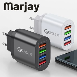 Marjay อะแดปเตอร์ชาร์จโทรศัพท์มือถือ LED 4U USB QC3.0 EU US สําหรับเดินทาง