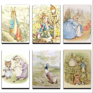 (พร้อมกรอบ) โปสเตอร์ภาพวาดผ้าใบ รูป The Tale of Peter Rabbit Beatrix Potter สําหรับตกแต่งผนังบ้าน