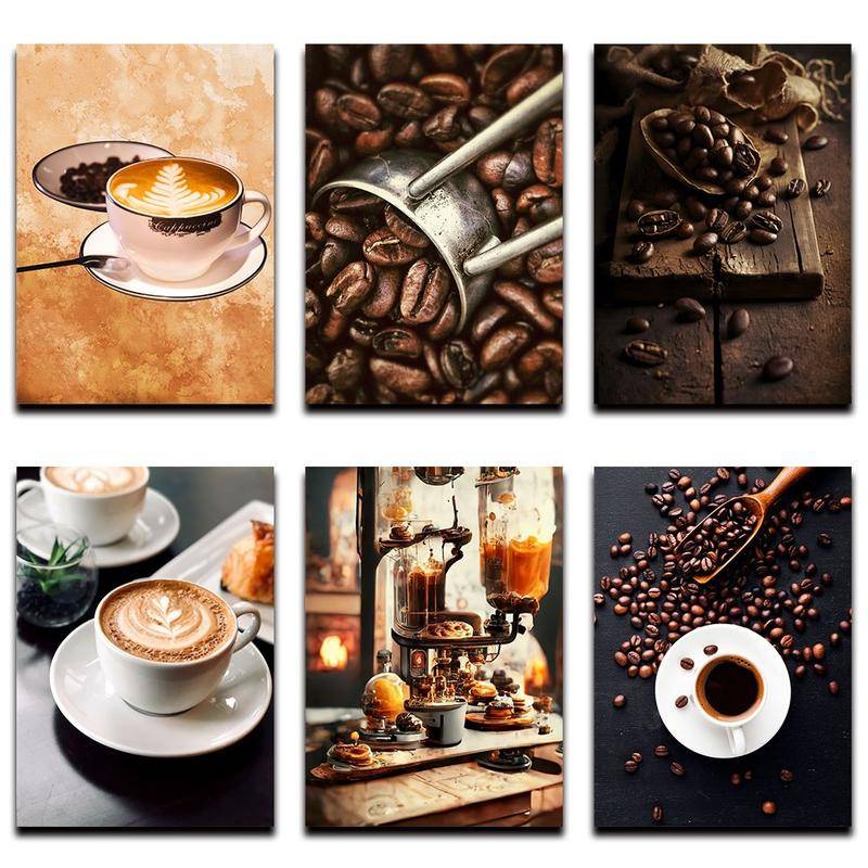 โปสเตอร์ภาพวาดผ้าใบ รูปกาแฟ สําหรับตกแต่งผนังบ้าน คาเฟ่