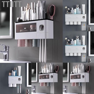 Ttiitt Toothbrush Storage Rack Inverted Magnetic Adsorption Holder Toothpaste Squeezer