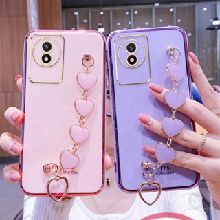 เคสโทรศัพท์มือถือ พร้อมสายคล้องมือ จี้หัวใจ หรูหรา สําหรับ VIVO Y02 Y02S Y16 Y76 Y76S Y75 Y77 Y19 Y50 Y30 Y51 Y31 T1