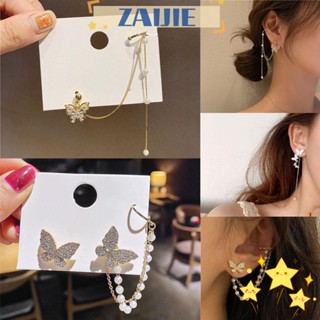 ※ZAIJIE※ Accessories Butterfly Clip Earrings Party Women Girls Rhinestone Ear Studs Pearl Fashion Gift Jewelry Alloy Dangle Earrings