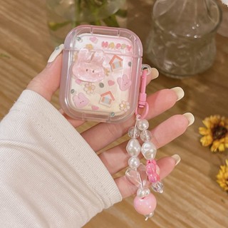 เคสหูฟังบลูทูธไร้สาย ซิลิโคนนิ่ม ลายการ์ตูนกระต่าย สีชมพู สําหรับ apple airpods 3 pro 1 2