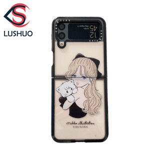 Lushuo เคสโทรศัพท์มือถือพลาสติก PC แข็ง ใส กันกระแทก ลายการ์ตูนน่ารัก สําหรับ Samsung Galaxy Z Flip 3 5G and Z Flip 4 Z Flip3 ZFlip3 ZFlip 3 Z Flip4 ZFlip 4