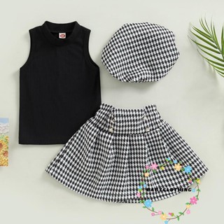 Babyclothes- ชุดเสื้อแขนกุด คอกลม กระโปรงทรงเอ และหมวก แฟชั่นฤดูร้อน สําหรับเด็กผู้หญิง