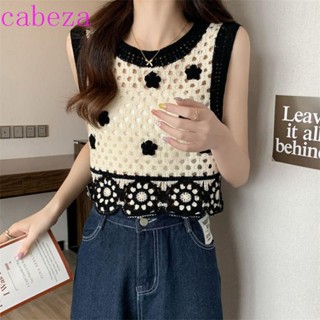 Cabeza เสื้อครอปท็อปลําลอง ผ้าฝ้าย แขนกุด ลายดอกไม้ สไตล์เกาหลี เรโทร แฟชั่นฤดูร้อน