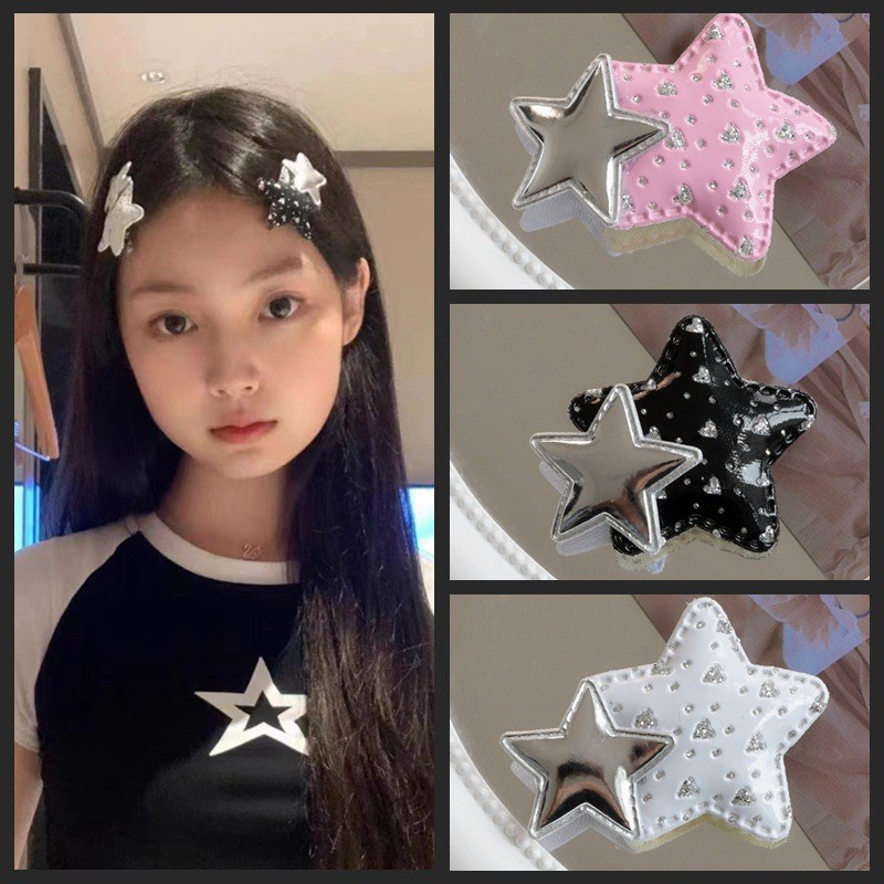 Ins Y2k Girls Blue Star Pair & Pink Pentagram BB Clip & Broken Hair Vitality Princess Banger Hair Pins