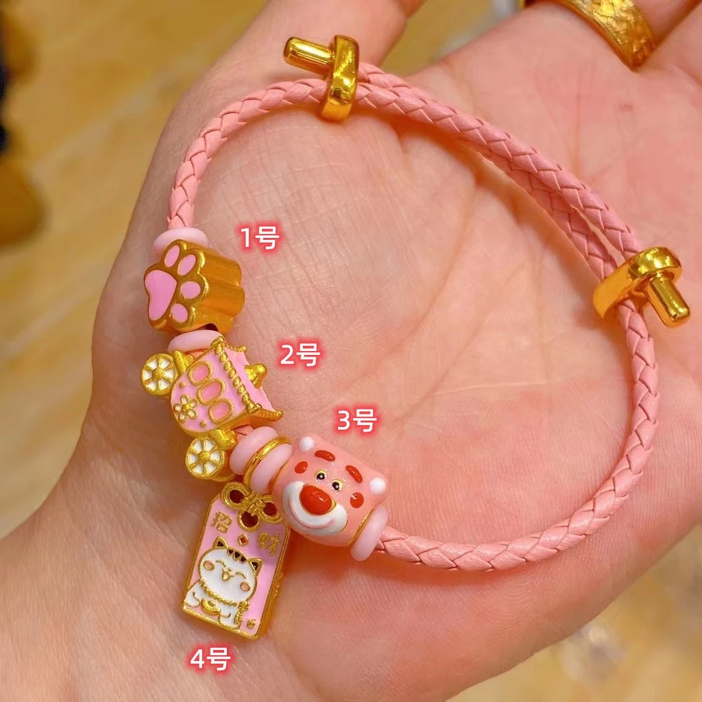 สร้อยข้อมือลูกปัดรูปอุ้งเท้าแมวนำโชค สีทอง สไตล์จีน thumbnail 3
