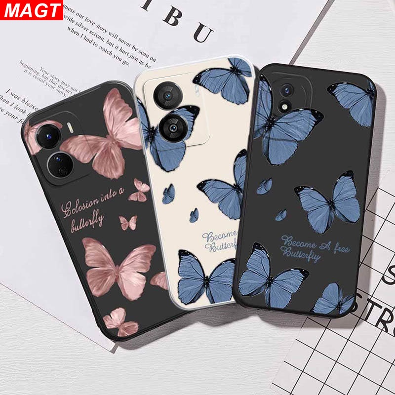 Cases, Covers, & Skins 23 บาท เคสโทรศัพท์มือถือแบบนิ่ม ลายผีเสื้อ สีชมพู ฟ้า สําหรับ VIVO Y02 V27E IQOO Z7x V25E Y16 Y35 Y33S Y21T Y21S Y33S Y91C Y1S Y11 2023 Y15 Y17 Y12S Y12A Y15S Y15A Y51 Mobile & Gadgets