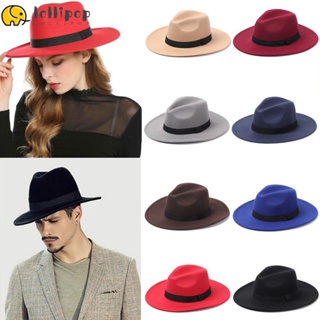 Lollipo1 Fedora หมวกปีกกว้าง สไตล์วินเทจ สําหรับเต้นรํา การแสดงบนเวที ปาร์ตี้คาวบอย