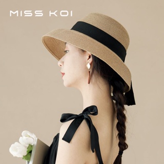 Misskoi [พร้อมส่ง] หมวกฟางกันแดด แบบพับได้ สไตล์เฮปเบิร์น ล้างทําความสะอาดได้ เหมาะกับเดินชายหาด แฟชั่นฤดูร้อน สําหรับผู้หญิง